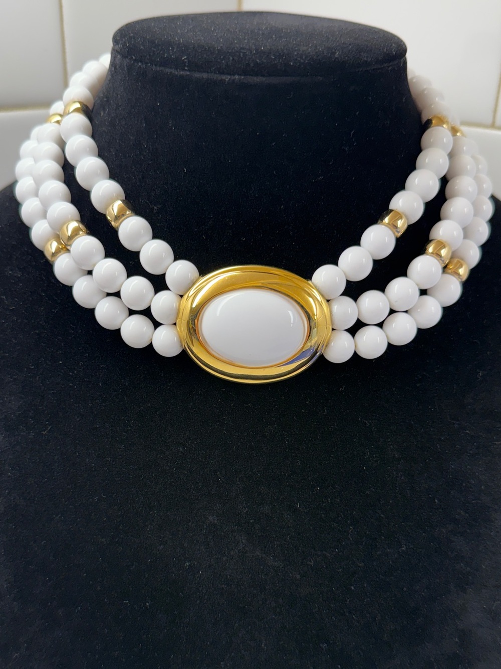 Napier White Bead Triple-Strand Necklace